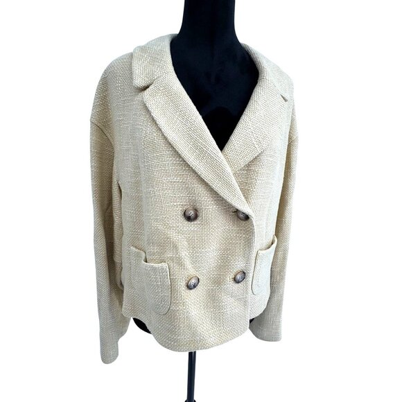 Anne Klein Tweed Linen Blazer Womens Size 16 Butter Yellow Old Money Work Preppy - Picture 3 of 7